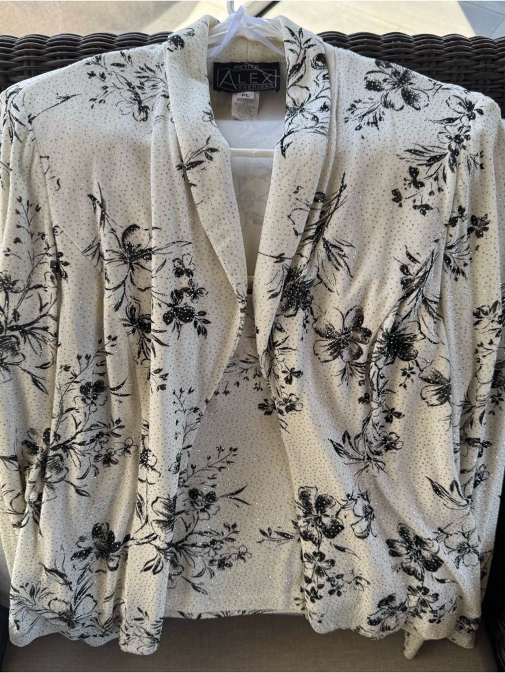 Alex Evenings Cream and Black Floral Open-Front Jacket